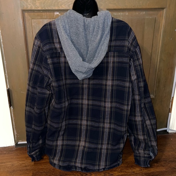 Flag & Anthem Brown Gray Plaid Flannel Thermal Lined Button Up Jacket Size L - Picture 6 of 12